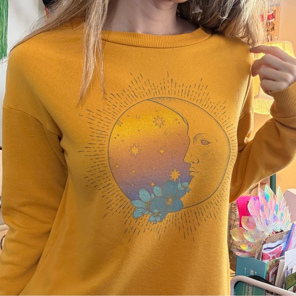 Fifth Sun Yellow Sweatshirt with Sun and Moon Design - Picture 3 of 4